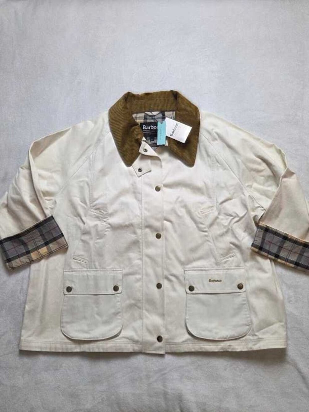 New Plus 2X Barbour x Anthropologie Modern Beadnell casual jacket in Light Pearl